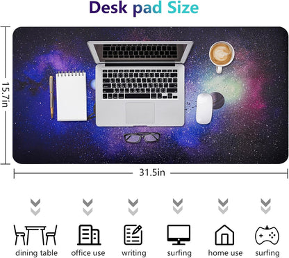 Dual-Sided Desk Pad, Large Mouse Pad - Natural Cork & PU Leather Non-Slip Waterproof Desk Mats for Office and Home (Blue, 31.5" x 15.7")