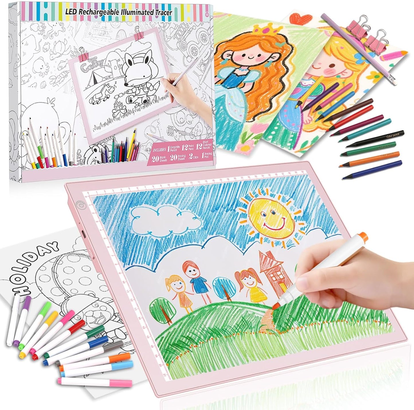Light Up Tracing Board Kits Blue, 15" Writing Tracer Pad for Kids Ages 3-12, Drawing Tablet Supplies for Diamond Art Painting Accessories, Sketching Light Box Table for Boys Adults Holiday Gift Toys