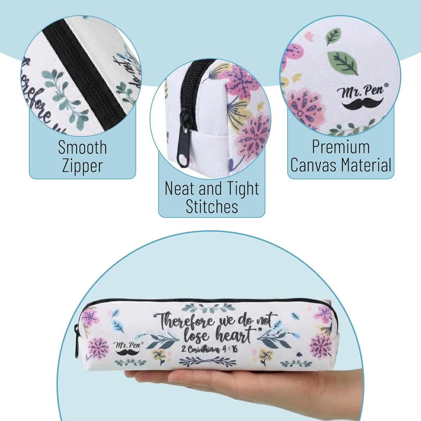 Mr. Pen- Cute Pencil Case Pouch, Multipurpose Canvas Bible Pencil Pouch, Smooth Zipper, Premium Material, Neat Stitches, Ideal for Stationery, Cosmetics, Electronics, School, Office, Travel
