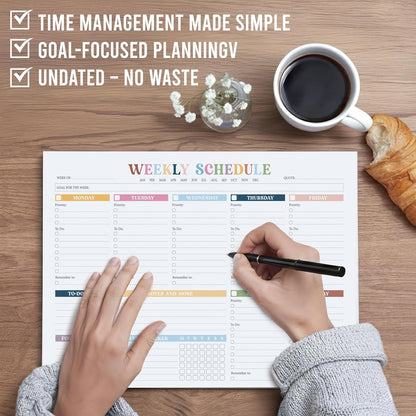 Weekly To Do List Notepad Undated (52 Sheets, 8.5 x 11") – Large Weekly Planner Desk Pad for Work, School & Home, Simple Productivity Organizer - Rainbow Boho