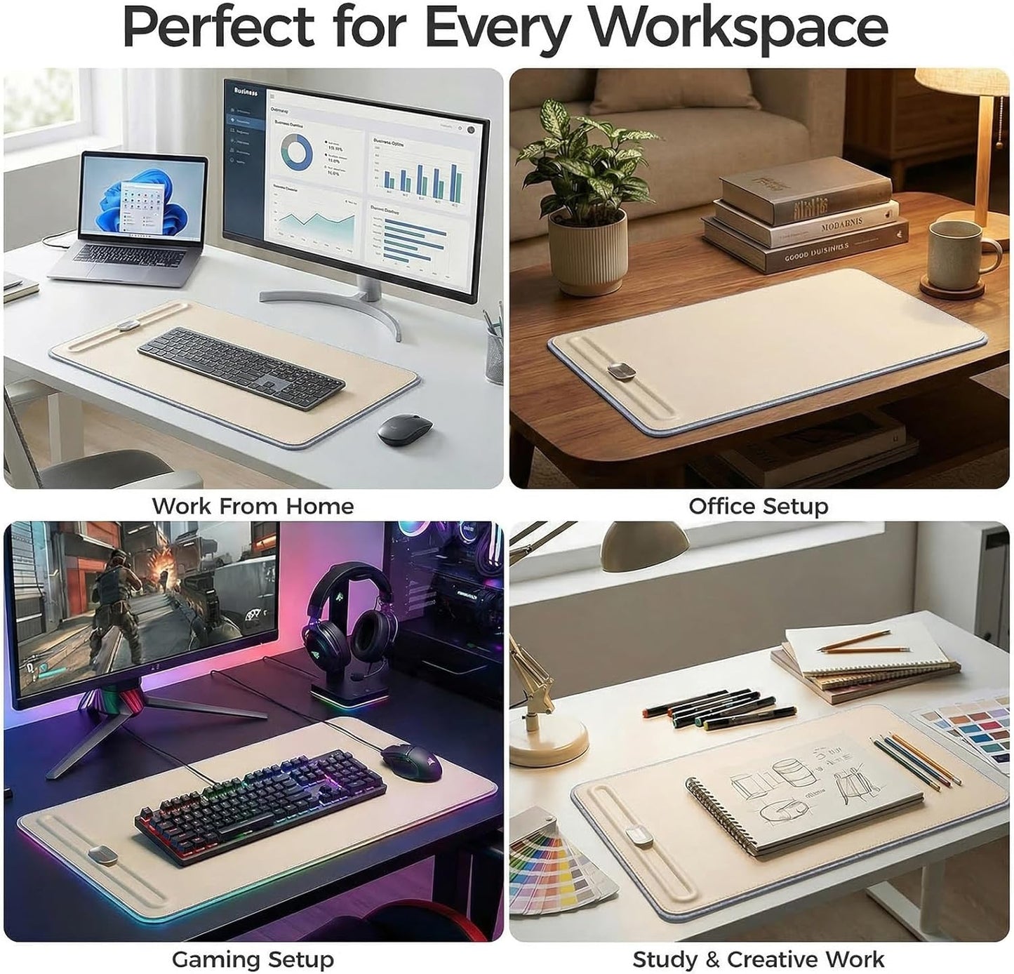 Desk Mat – Double-Sided Vegan Leather & Felt | Built-In Magnetic Cable Organizer & File Storage | Premium Workspace Pad for Office, Gaming & Creative Professionals-（Brown）