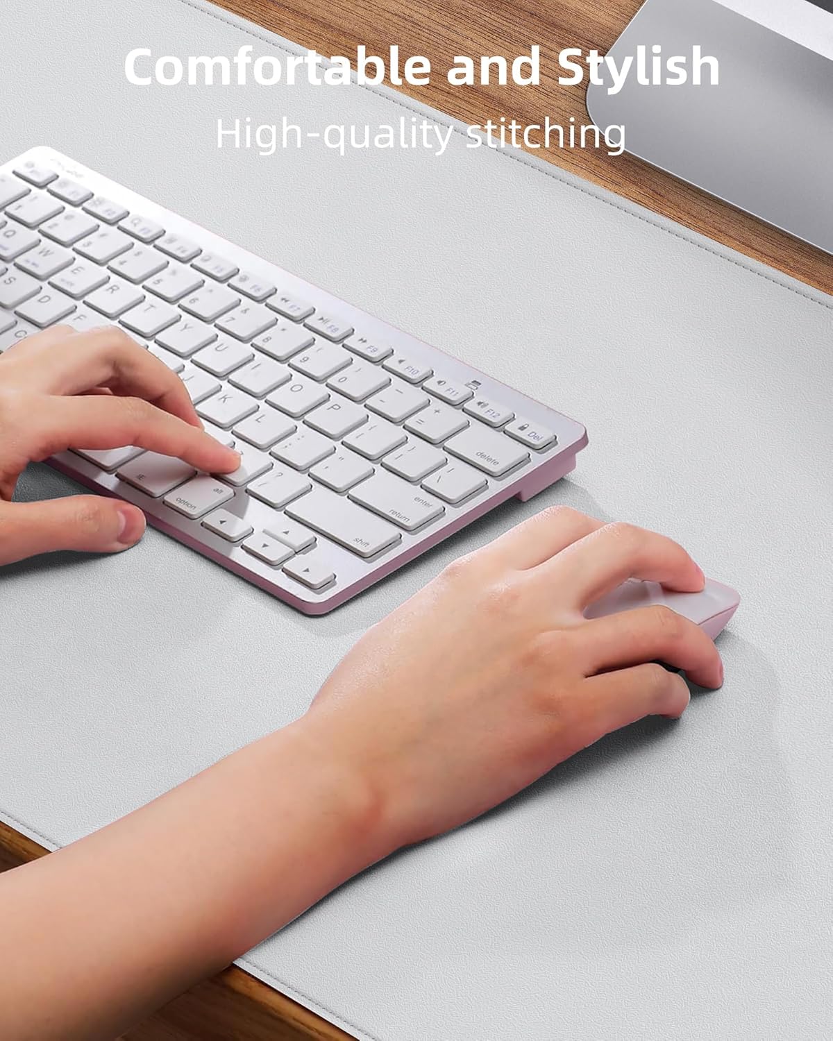 AFIING Desk Pad Protector 23.6" x 13.7" - Non-Slip Waterproof PU Leather Desk Mat for Mouse, Keyboard, Laptop, Office and Home Workspace (Beige)