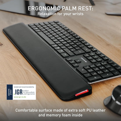 CHERRY PALMREST Ergo, Extra-Wide Ergonomic Wrist Rest, Compatible with Any Keyboard, Extendable Feet, 3 Different Tilt Angles, Comfortable, Non-Slip Bottom, Black