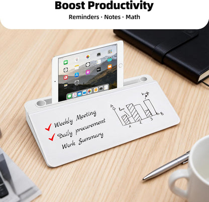 Desktop Whiteboard, Glass Dry Erase Board, Desk Board Buddy,Computer Keyboard Stand,Desk Whiteboard Organizer for Home,Office,School Supplies(White)