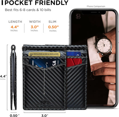 SERMAN BRANDS RFID Blocking Wallet Slim Bifold - Genuine Leather Minimalist Front Pocket Wallets for Men with Money Clip Gift