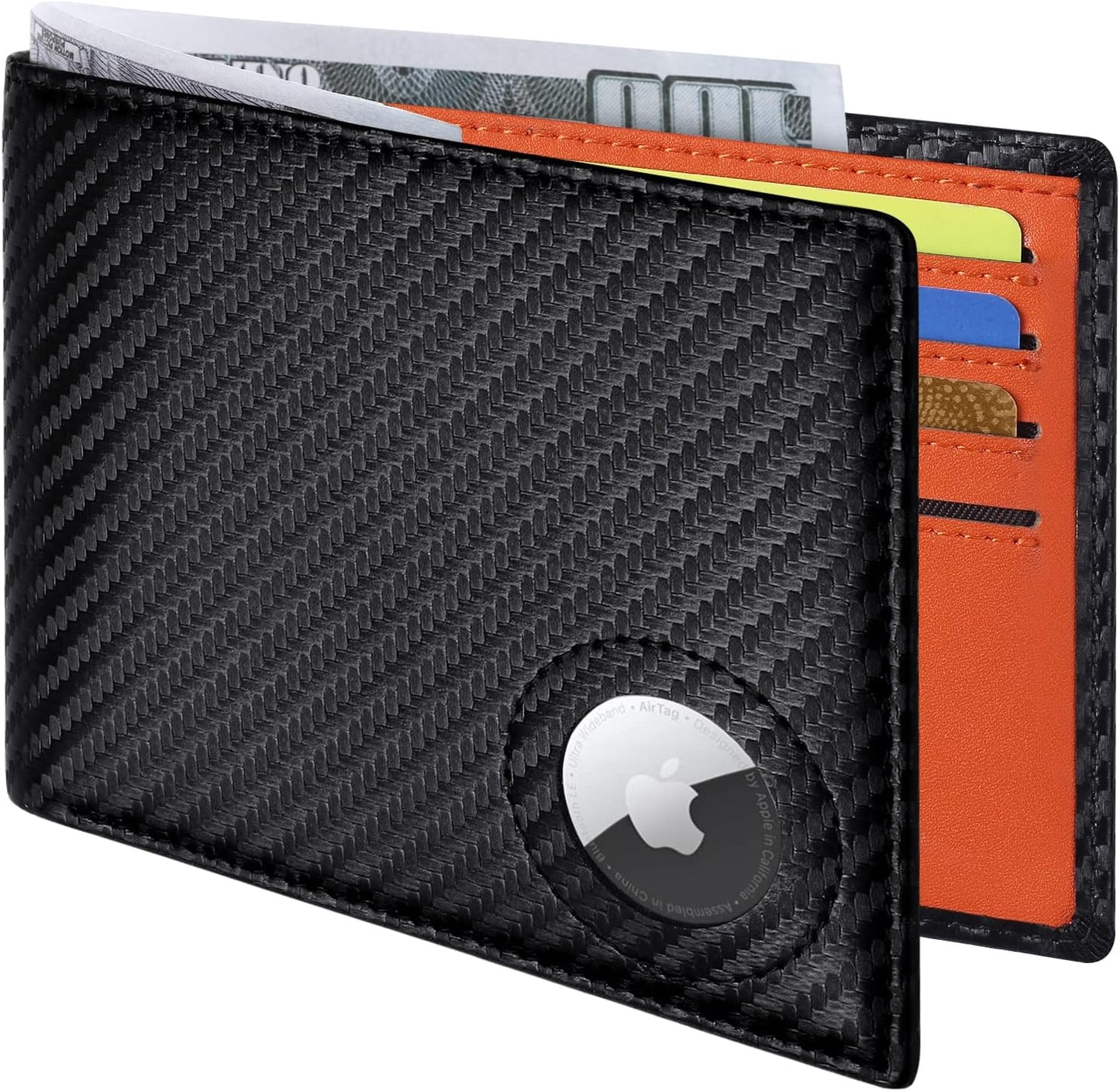 GIPUSSON Slim Leather Wallet for Men Airtag Hidden, Large Bifold Mens Wallet RFID Blocking with ID Windows, Credit Card Holder for Men Wallet