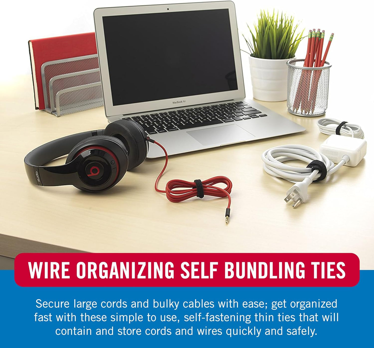 VELCRO Brand ONE-WRAP Cable Ties, 100Pk, 8 x 1/2" Black Cord Organization Straps, Thin Pre-Cut Design, Wire Management for Organizing Home, Office and Data Centers