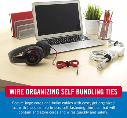 VELCRO Brand ONE-WRAP Cable Ties, 100Pk, 8 x 1/2" Black Cord Organization Straps, Thin Pre-Cut Design, Wire Management for Organizing Home, Office and Data Centers