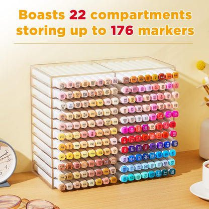 MotiMind Acrylic Marker Organizer for 189 Marker, Large Art Pencil Holder Storage Rack for Desk, Pens Art Brushes Display Stand with 27 Compartments for Desktop, Office (clear, 189 Capacity)