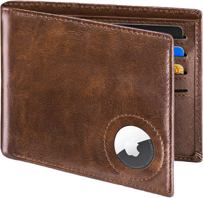 GIPUSSON Slim Leather Wallet for Men Airtag Hidden, Large Bifold Mens Wallet RFID Blocking with ID Windows, Credit Card Holder for Men Wallet