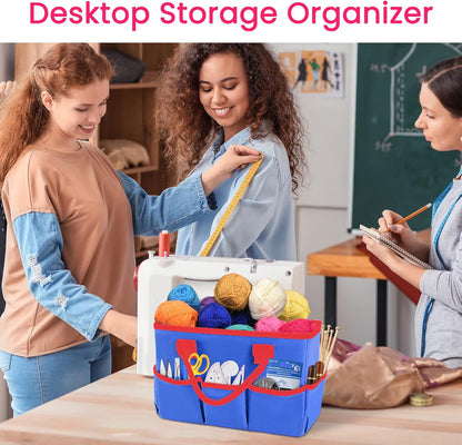 Desktop Tote and Stock Organizer, Teacher Helper Tote Bag Organization for Arts, Books, Stationery, Office Desk Organizer, Make-up Storage Tote with Handles for Travel, Black-Gray
