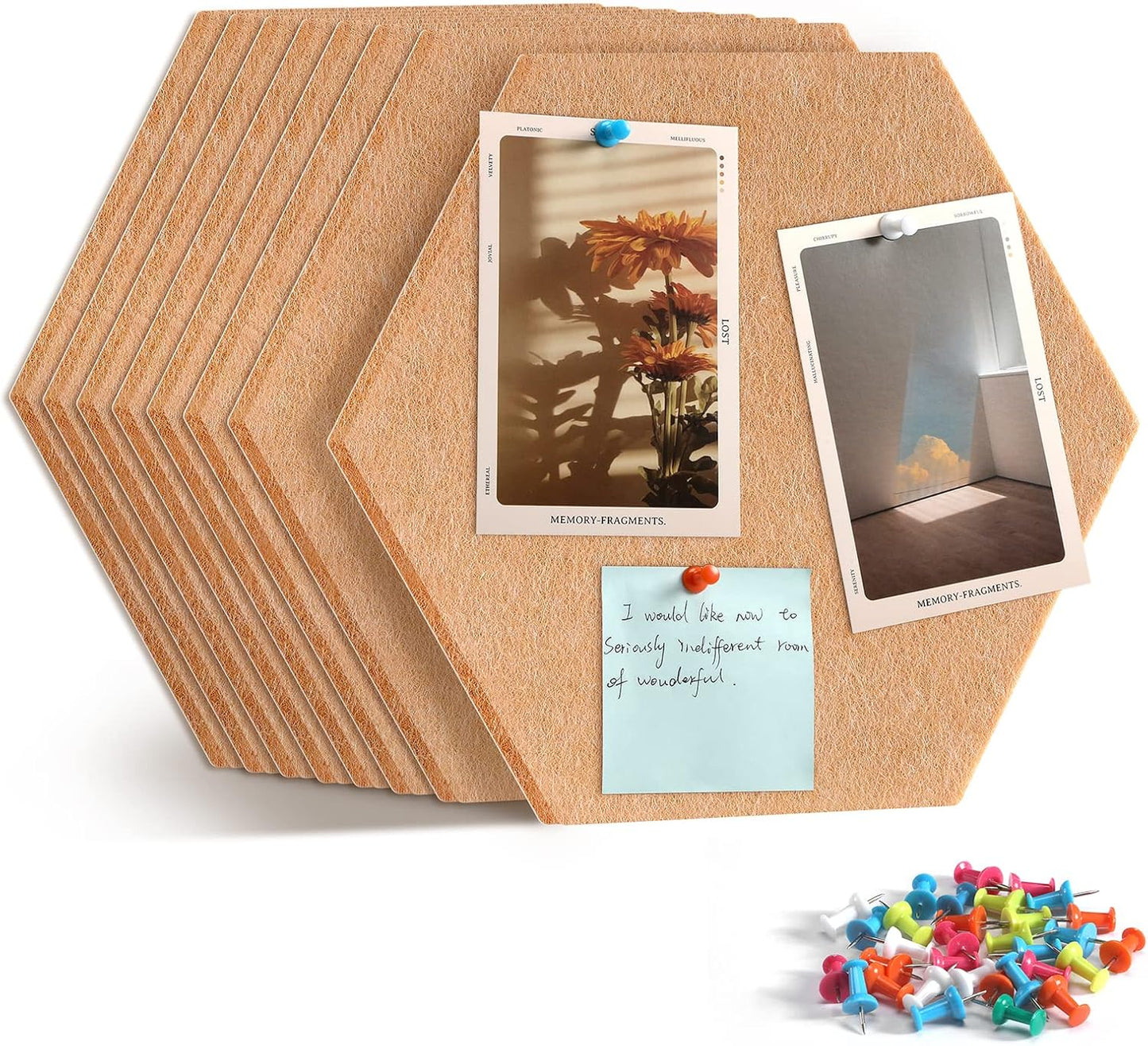 8 Pack Hexagon Felt Bulletin Board Tiles - 12" Large Thick Pin Board for Walls with 30 Push Pins, DIY Boards for Office Home School Decor, Aesthetic Hex Cork Board Alternative