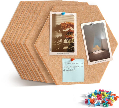 8 Pack Hexagon Felt Bulletin Board Tiles - 12" Large Thick Pin Board for Walls with 30 Push Pins, DIY Boards for Office Home School Decor, Aesthetic Hex Cork Board Alternative