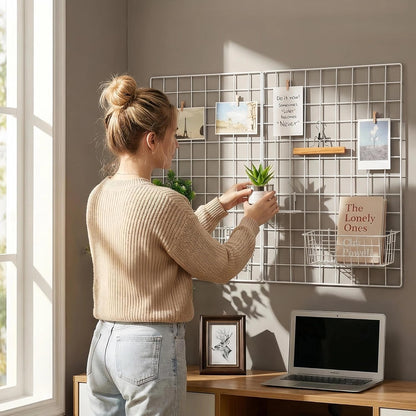 Kaforise Wire Wall Grid Panel, Multifunction Painted Photo Hanging Display and Wall Storage Organizer, Pack of 2, Size 25.6x17.7inch, Black