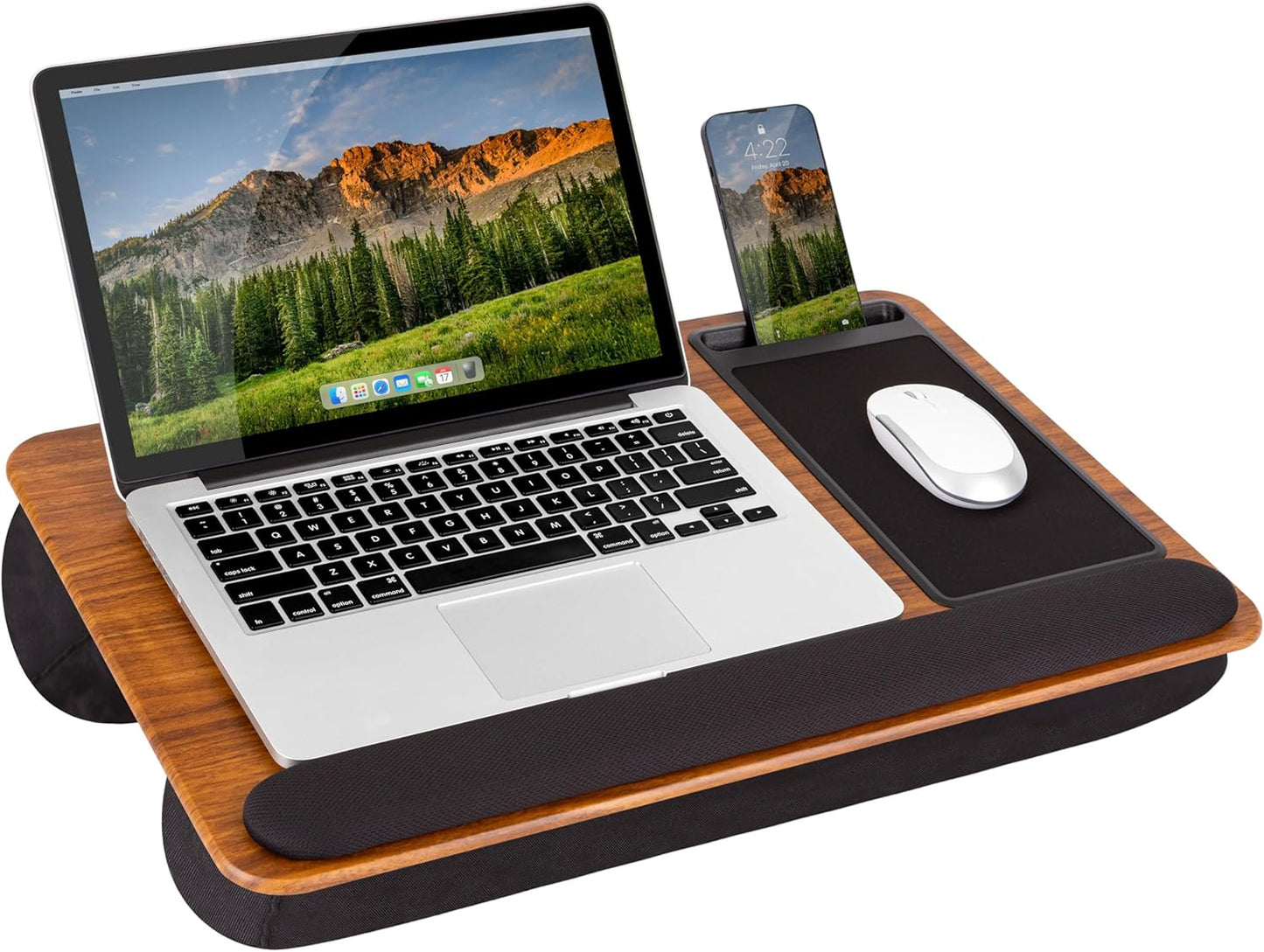 LAPGEAR Home Office Lap Desk with Device Ledge, Mouse Pad, and Phone Holder - Black Carbon - Fits up to 15.6 Inch Laptops - Style No. 91588