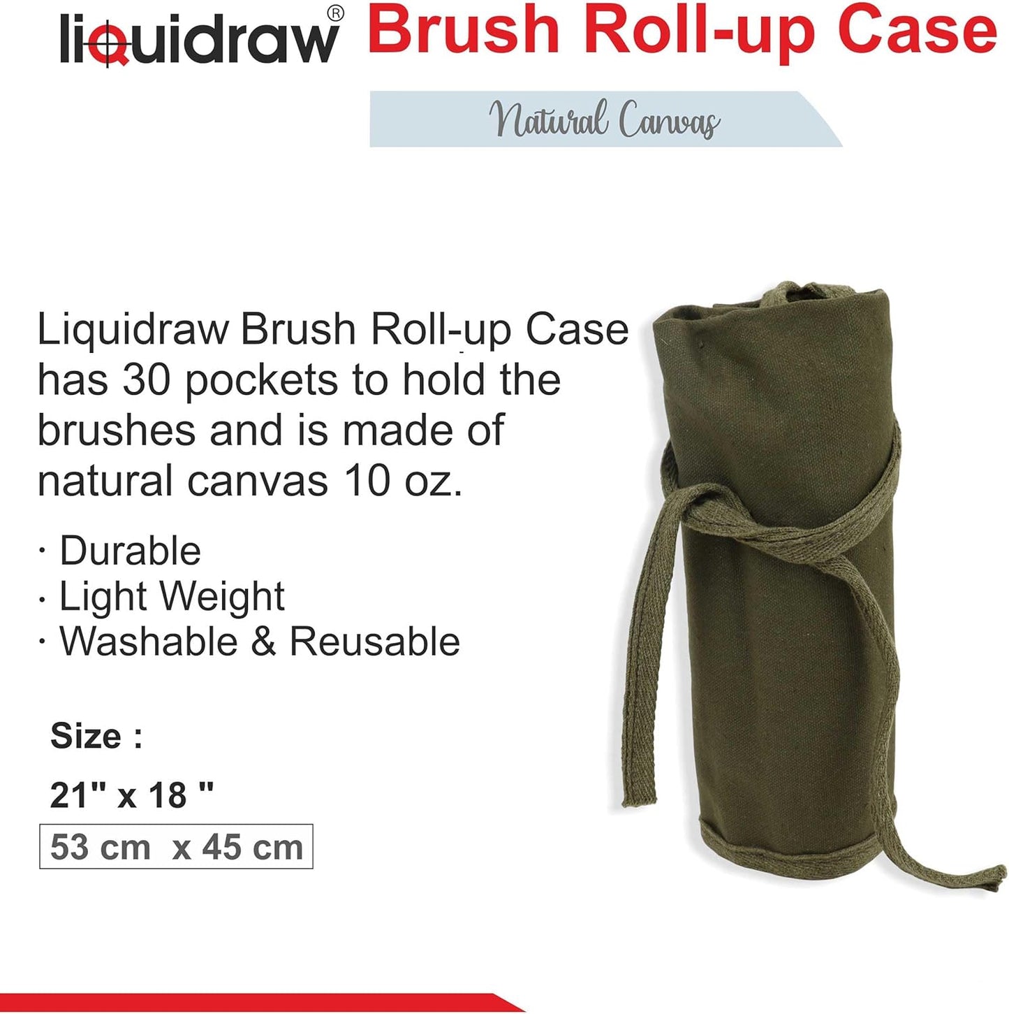 Liquidraw 30 Pocket Canvas Paint Brush Holder - Natural | 21" x 18" | Roll Up Brush Storage Pouch | Ideal Case for Paintbrush & Art Tool Storage | Easy to Carry | Also Great for Storing Makeup Brushes