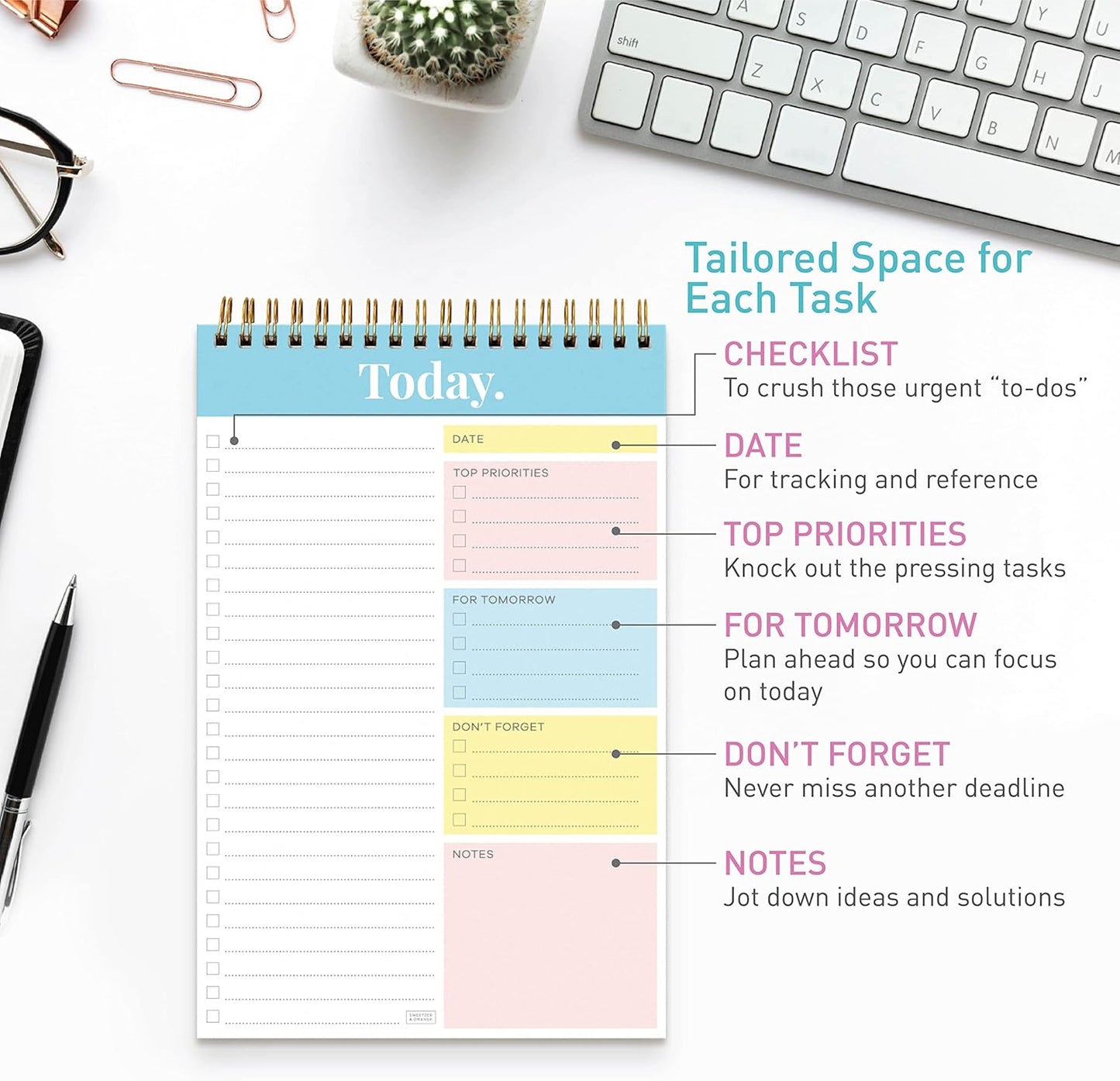Sweetzer & Orange Daily & Weekly To Do List Notepad – Undated Work Planner & Organizer with Wish List Section, 52-Sheet Coiled Task Pad for Productivity – MAUVE To Do List Notebook for Work