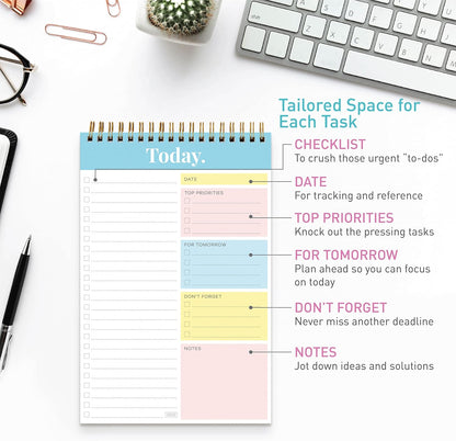 Sweetzer & Orange Daily & Weekly To Do List Notepad – Undated Work Planner & Organizer with Wish List Section, 52-Sheet Coiled Task Pad for Productivity – MAUVE To Do List Notebook for Work