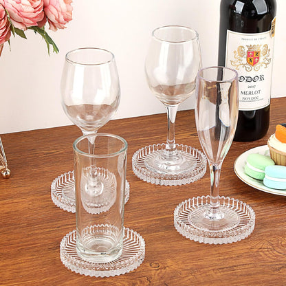 Modern Clear Coasters Set of 5- Glass Cute Coasters for Drinks Crystal Coaster Round Chic Cup Mat Cute Coffee Table Coaster for Kitchen, Bar, Dining Room, Living Room, Patio(Amber)