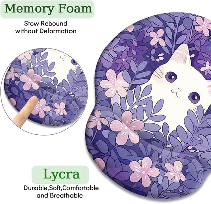 LIMKRIAN Cat Ergonomic Mouse Pad with Wrist Rest, Gaming Mouse Pad with Wrist Support, Funny Mouse Pads for Desk, Computer Mousepad with Non-Slip Pain Relief PU Base, Cute Office Desk Accessories