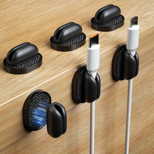 5-Pack Magnetic Cable Clips Cord Organizer - Smoothly Adjustable, Puretor Desk Cable Management Clips. Ideal Wire Holders for Desktop, Nightstand, Wall - Perfect for Home Office, Phone, Car (Black)