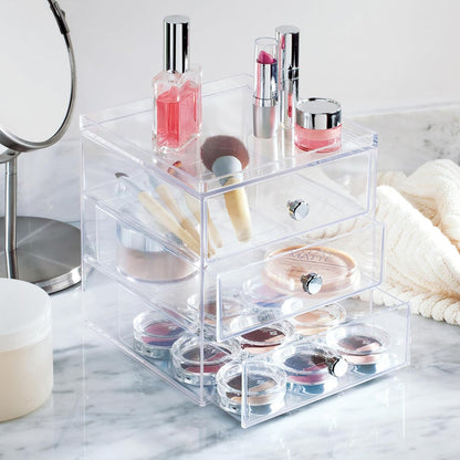 iDesign 3-Drawer Stackable Makeup Organizer - Small Clear Plastic Storage Drawers for Bathroom, Vanity, or Desk