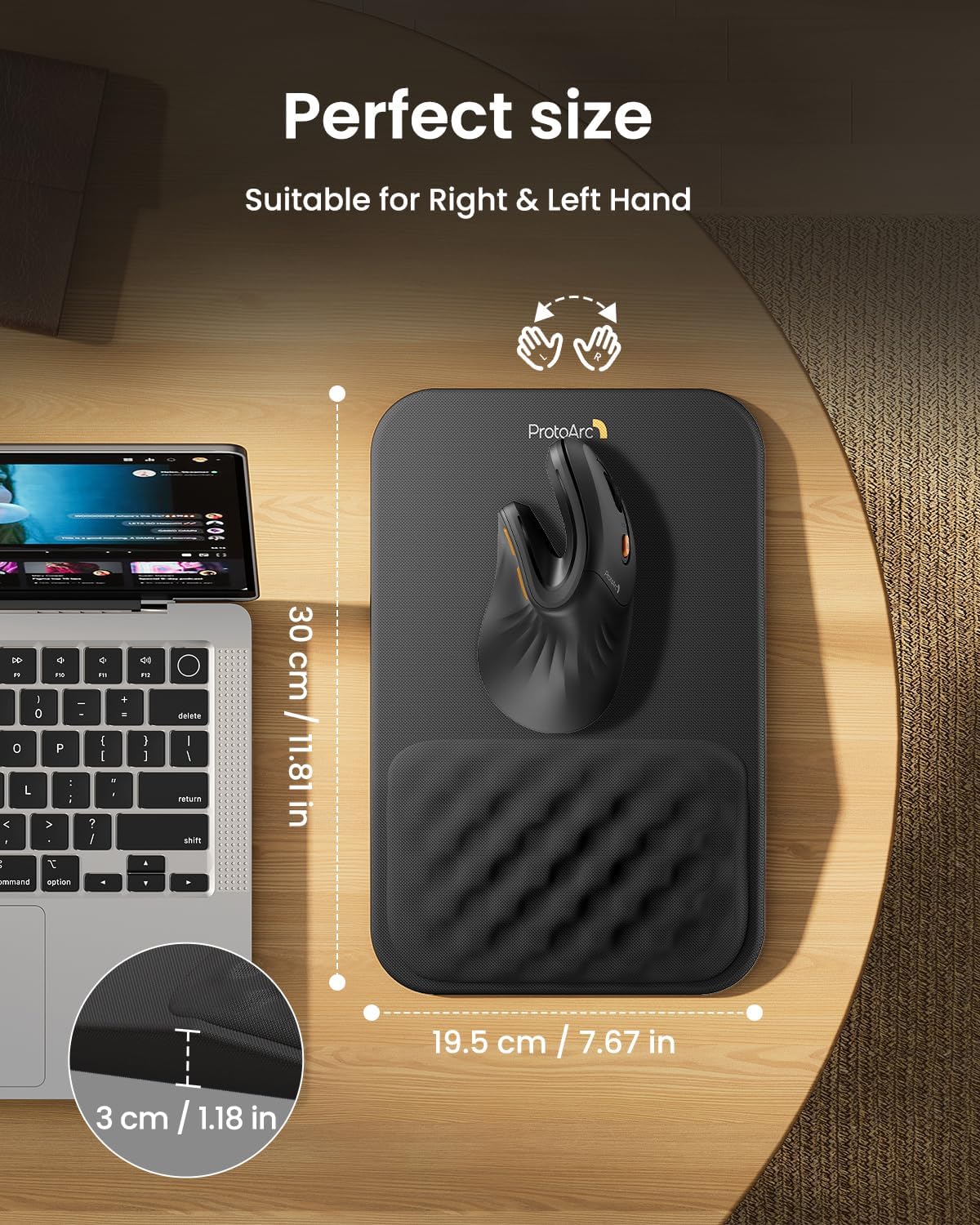 ProtoArc Ergonomic Mouse Pad with Wrist Rest, MP50 Mousepad with Massage Design, Soft Memory Foam and Non-Slip PU Base for Pain Relief, Desk, Home, Office, 12x8 Inches, Black