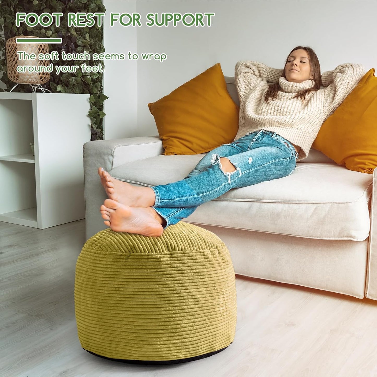 HIGOGOGO Round Stuffed Pouf Ottoman, Corduroy Poufs with Foam Chunk Filling, Furry and Fluffy Pouf Foot Stool Storage Ottoman, 20 X 15 Floor Poufs Foot Rest for Living Room, Dark Grey