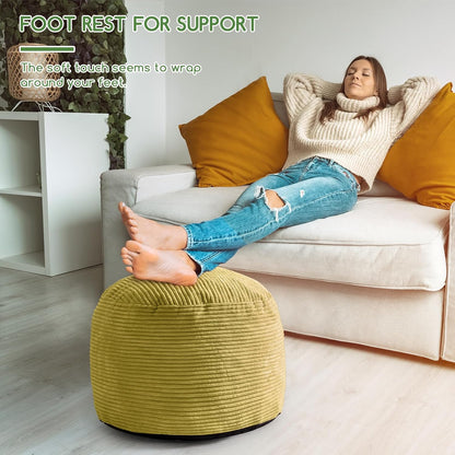 HIGOGOGO Round Stuffed Pouf Ottoman, Corduroy Poufs with Foam Chunk Filling, Furry and Fluffy Pouf Foot Stool Storage Ottoman, 20 X 15 Floor Poufs Foot Rest for Living Room, Dark Grey