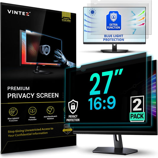 VINTEZ [2 Pack] 27 Inch 16:9 Privacy Screen for Computer Monitor and Laptop - Anti Glare Protector Film Blue Light Filter Eye Protection - Computer Screen Privacy Shield