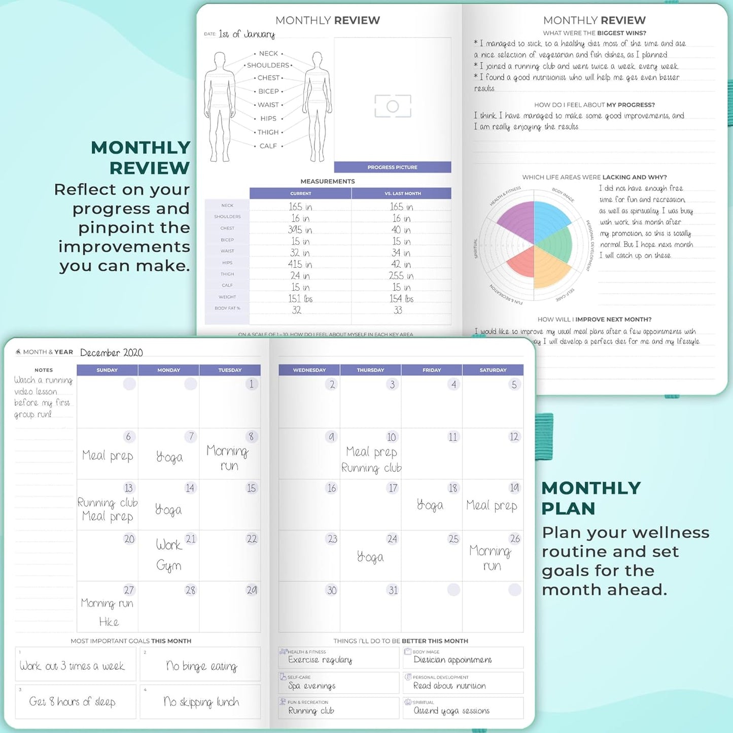 Clever Fox Fitness & Food Journal – Nutrition & Workout Planner for Women & Men – Diet & Gym Exercise Log Book with Calendars, Diet & Training Trackers - Undated, A5 Size, Hardcover (Forest Green)