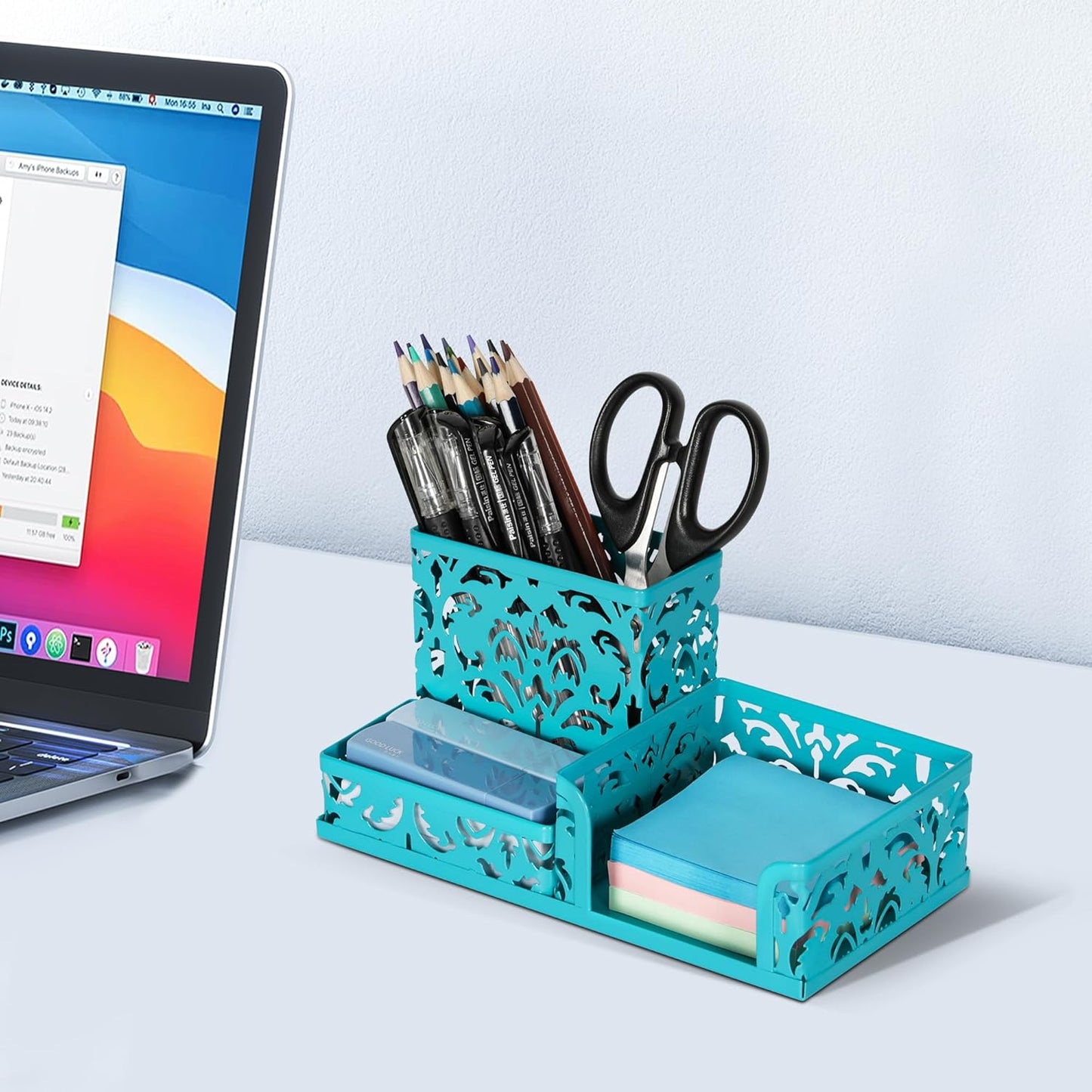 EasyPAG Desk Organizer with 3 Compartment for Pencil Sticky Note Holder and Office Accessories,White