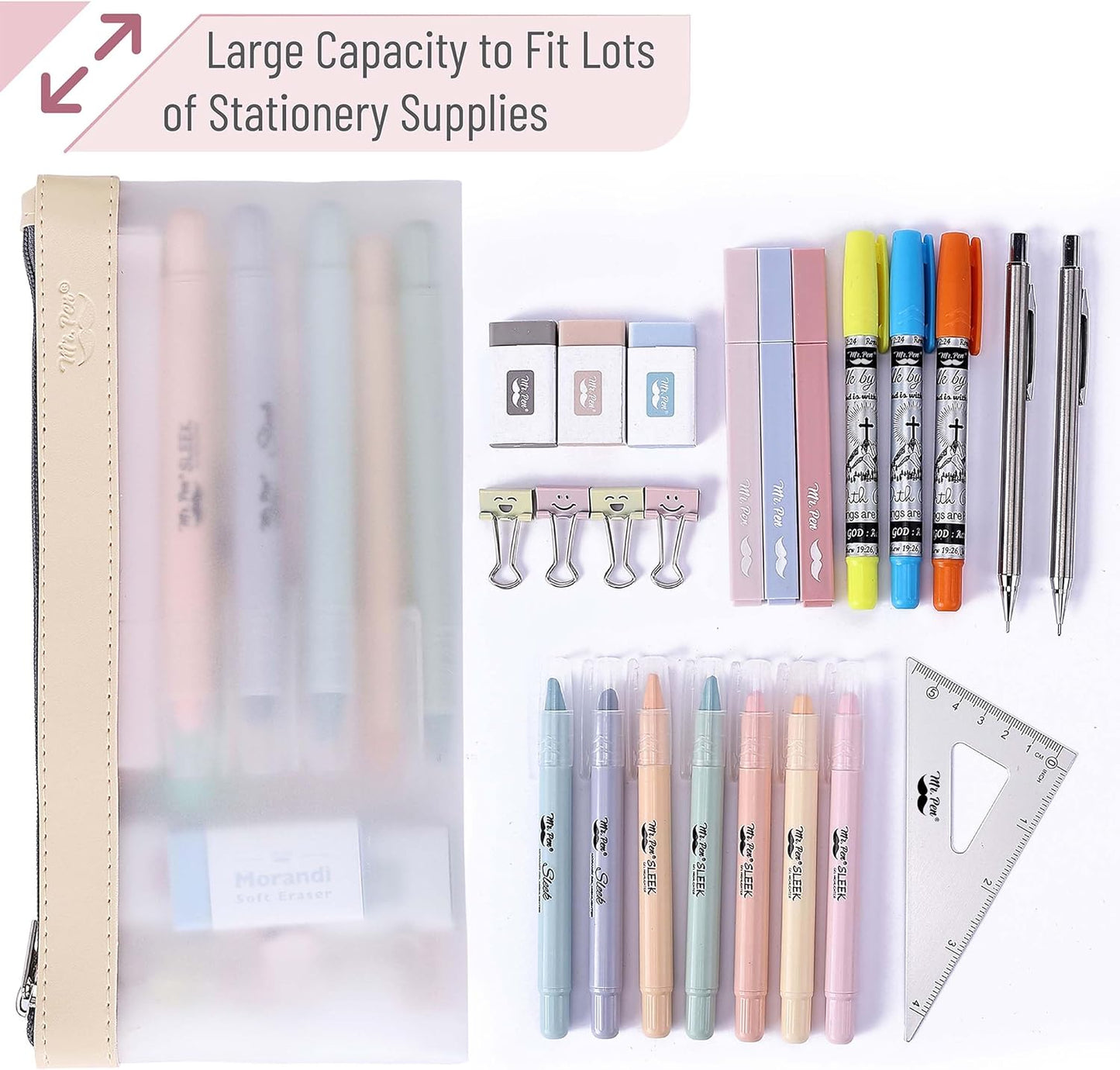Mr. Pen- Clear Pencil Pouch, 8.50"x4.25", 3 Pack, Durable TPU Material, Medium Water-Resistant Pencil Bags with Smooth Zipper, Multipurpose Clear Pouch for Stationery, School, Office, Travel Supplies