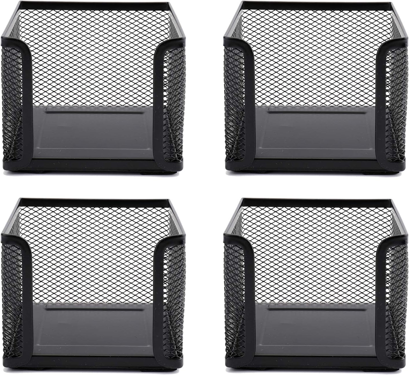 4 Pack Mesh Memo Holder, 4 x 4 Inch Black Metal Mesh Sticky Note Dispenser Cube Memo Pad Holder for Pen, Pencil, Paperclip, Thumbtack, Desk Organizer for Office Home School