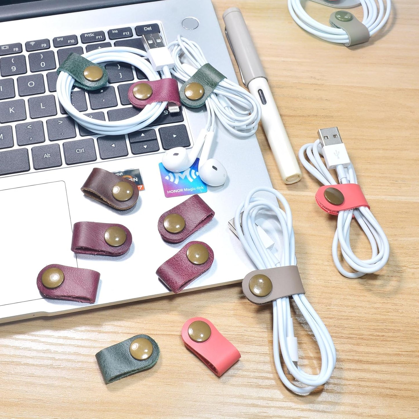 CAILLU Cord Organizer,Cord Keeper,Cable Organizer USB Holder,Cable Straps,Earbud case,wrap Headphone,Headset Winder,Earphone Clips Ties,stocking stuffers for men Gifts Leather