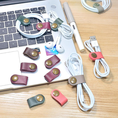 CAILLU Cord Organizer,Cord Keeper,Cable Organizer USB Holder,Cable Straps,Earbud case,wrap Headphone,Headset Winder,Earphone Clips Ties,stocking stuffers for men Gifts Leather