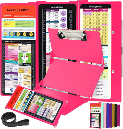 Nursing Clipboard Foldable with Medical Edition Cheat Sheets, 3 Layers Aluminum Foldable Clipboard for Nursing, Notepad for Students, Nursing School Essentials (Black)