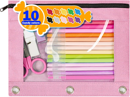 Forvencer Pencil Pouch for 3 Ring Binder, Large Pencil Case Pouch with 3 Reinforced Grommets, Pen Bag, Clear Window Pencil Case, Binder Accessories, Black