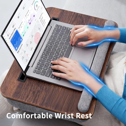 Home Office Lap Desk with Wrist Rest Wrist Rest, Mouse Pad, and Phone Holder Large Laptop Bed Desk for Notebook, Laptop, Tablet, Lap Stand Fits Up to 17 Inch Laptops (Woodgrain)