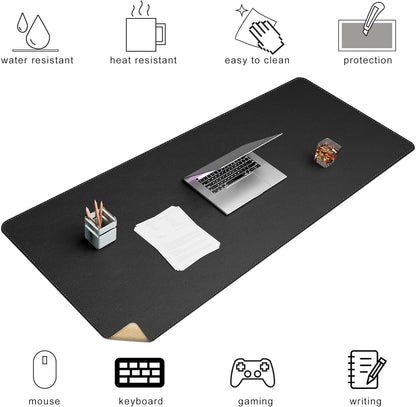 Chihein 2XL 35" x 16" Cork & PU Leather Desk Mat, Dual Sided Desk Pad Protector, Waterproof Writing Blotter for Gaming, Office, Home (Black)
