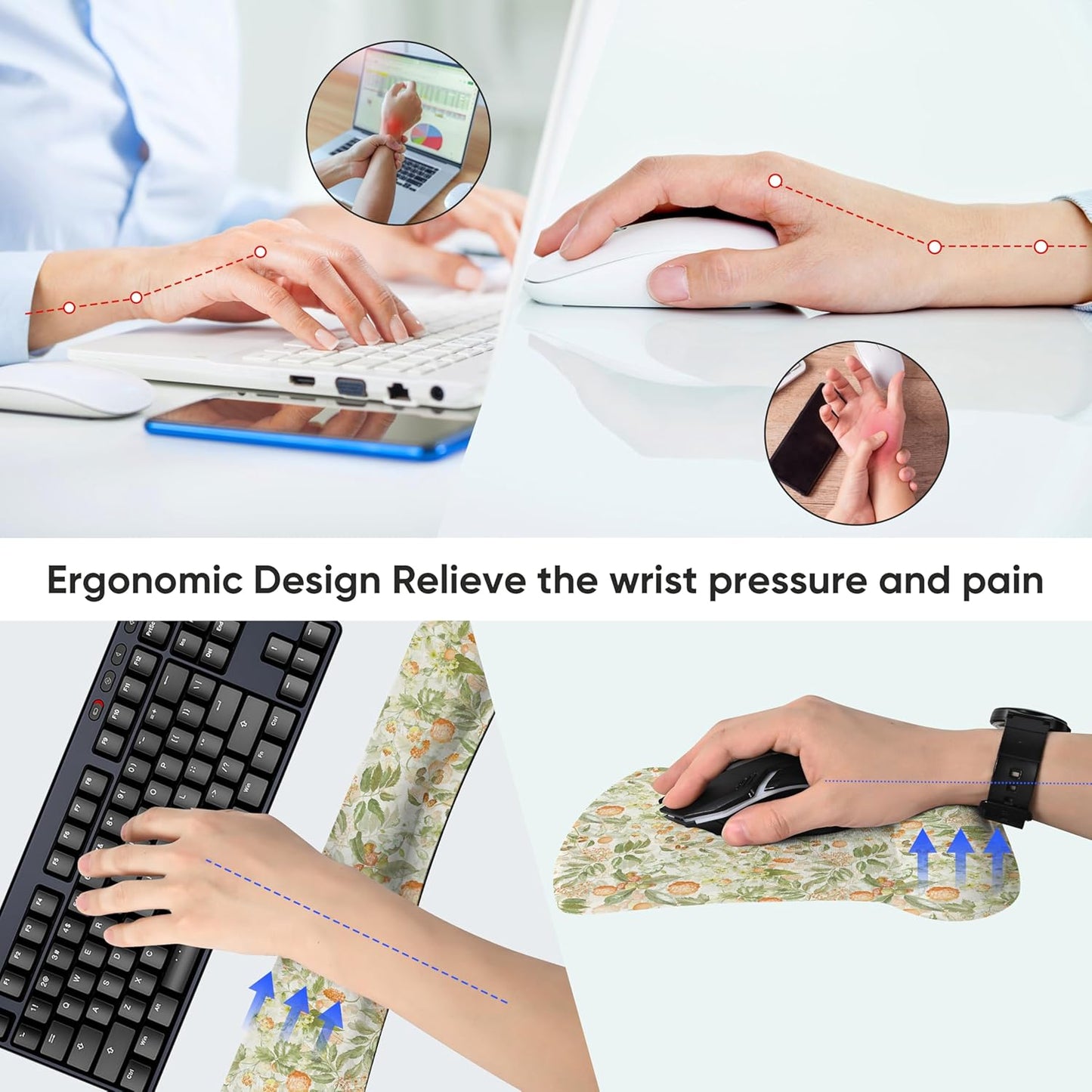 RICHEN Keyboard Wrist Rest Pad and Mouse Wrist Rest Support Mouse Pad Set,Sturdy & Comfortable & Lightweight for Easy Typing & Pain Relief-Ergonomic Support (Brown)