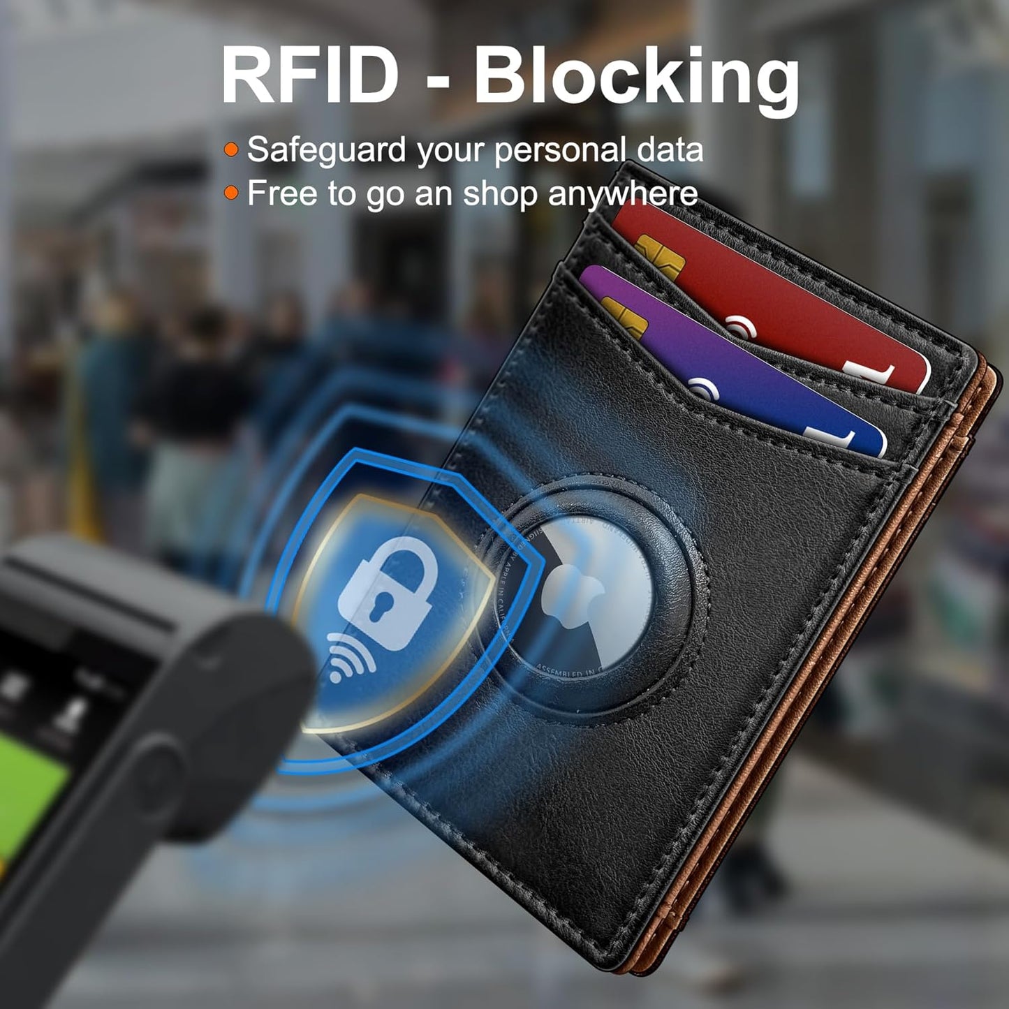 miyozi Airtag Wallet for Men- with Money Clip Gift Boxed, Magnetic Closure Slim Genuine Leather Front Pocket Wallet, 4.1"x 2.8", RFID Blocking