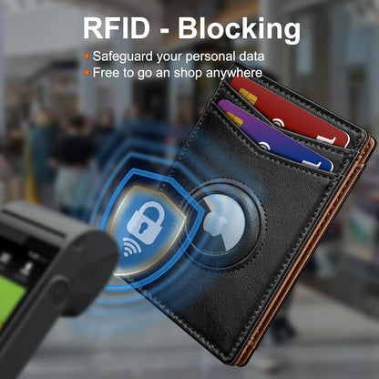 miyozi Airtag Wallet for Men- with Money Clip Gift Boxed, Magnetic Closure Slim Genuine Leather Front Pocket Wallet, 4.1"x 2.8", RFID Blocking