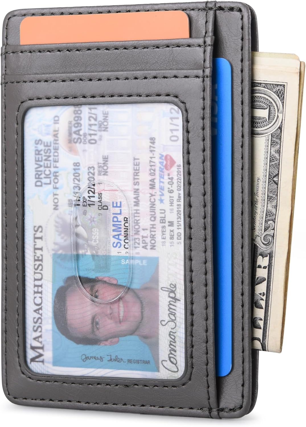 Buffway Slim Minimalist Front Pocket RFID Blocking Leather Wallets for Men and Women - Carbon Fiber Black - Colors B