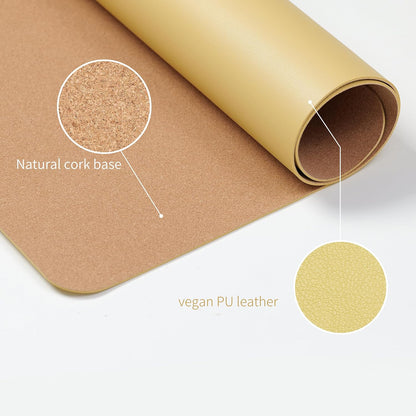 RENMTURE Desk Pad, Cork & PU Leather Desk Mat, Large Mouse pad, Non-Slip Desk Protector and Blotter, Waterproof Writing Pad, Desk Accessories and Organizers for Home Office (Light Yellow, 32"x16")