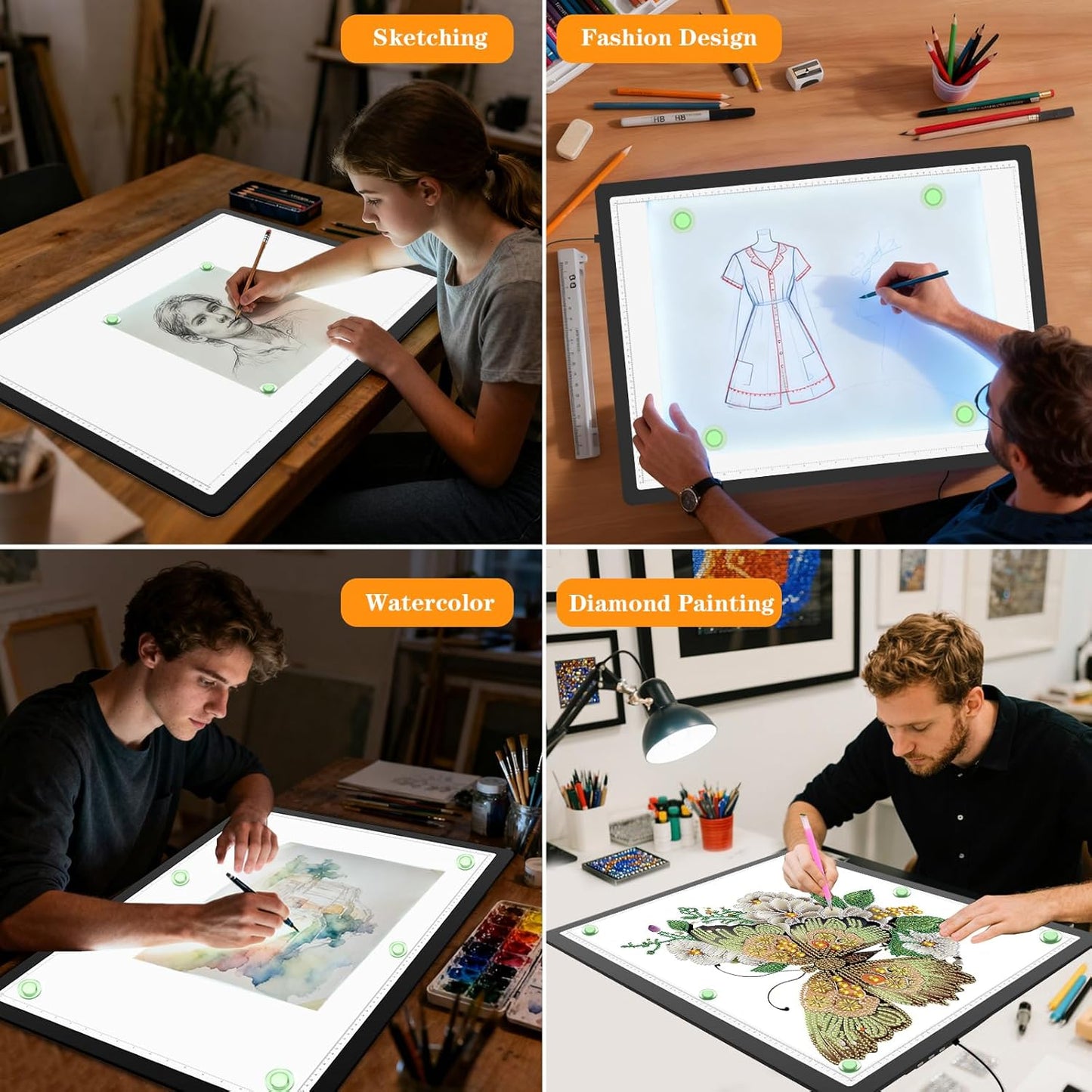 Phylosal Magnetic A3 Light Pad with Bag, Super Bright Light Box with Side Button, Diamond Art Light Board, Lightbox for Tracing and Drawing, USB Power Light Table for Sketching, Weeding Vinyl (White)