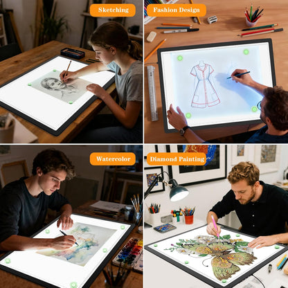 Phylosal Magnetic A3 Light Pad with Bag, Super Bright Light Box with Side Button, Diamond Art Light Board, Lightbox for Tracing and Drawing, USB Power Light Table for Sketching, Weeding Vinyl (White)