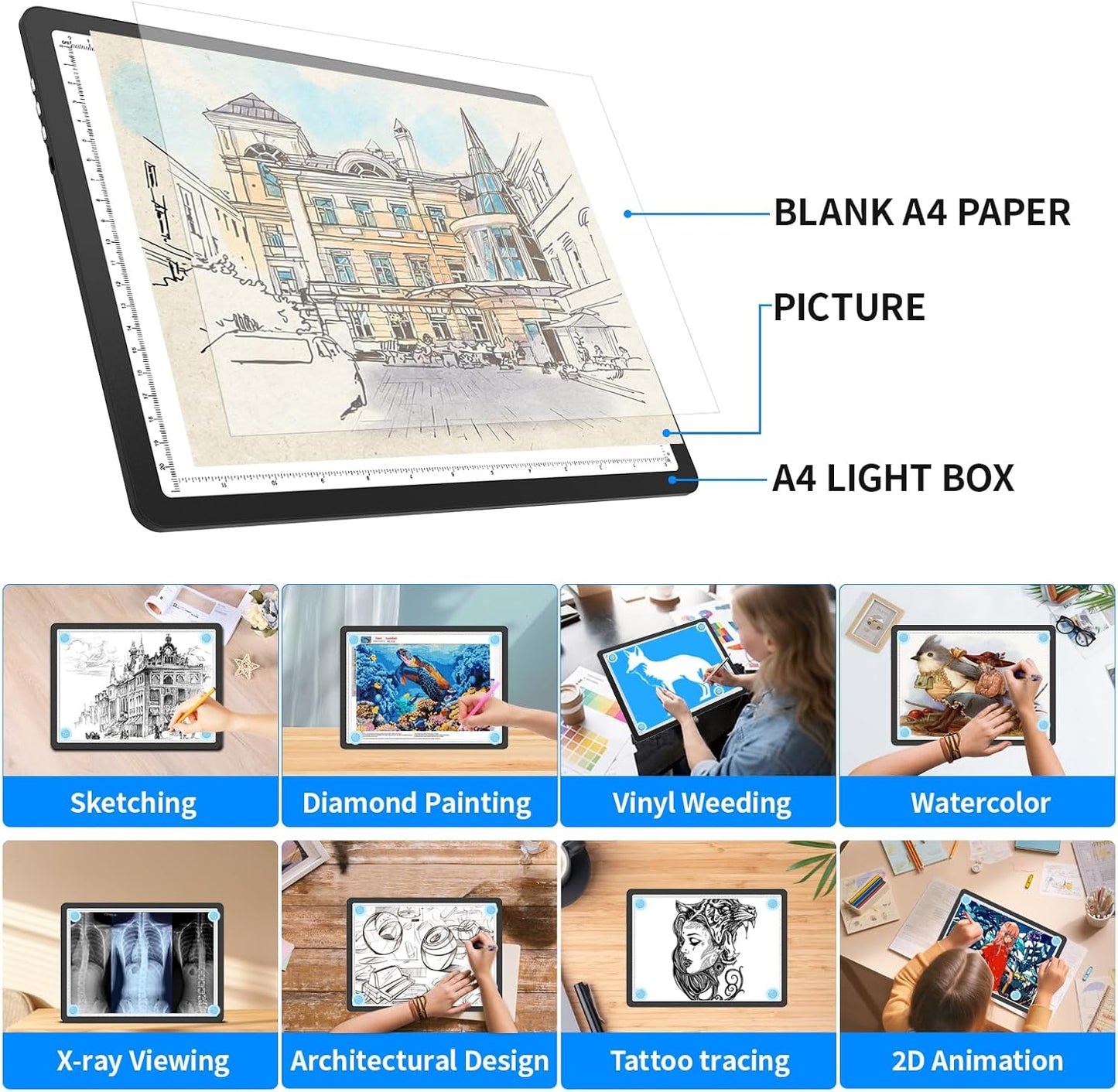 Heanolier Rechargeable A3 Tracing Light Box Drawing Pad,5600 Lux Bright Magnetic light pad, Dimmable Lightbox,3 color modes,light board for Diamond painting,light table for Sketching,Tattoo,X-ray View