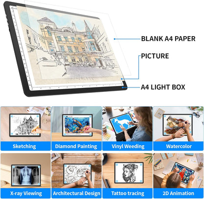 Heanolier Rechargeable A3 Tracing Light Box Drawing Pad,5600 Lux Bright Magnetic light pad, Dimmable Lightbox,3 color modes,light board for Diamond painting,light table for Sketching,Tattoo,X-ray View