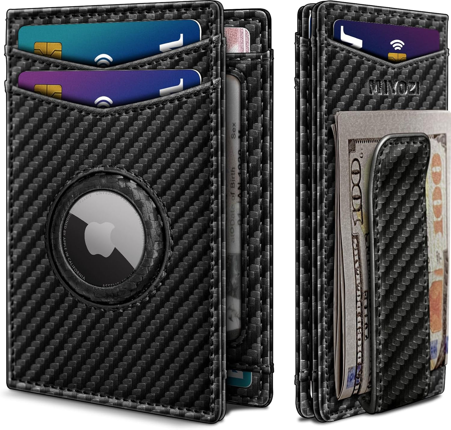 miyozi Airtag Wallet for Men- with Money Clip Gift Boxed, Magnetic Closure Slim Genuine Leather Front Pocket Wallet, 4.1"x 2.8", RFID Blocking